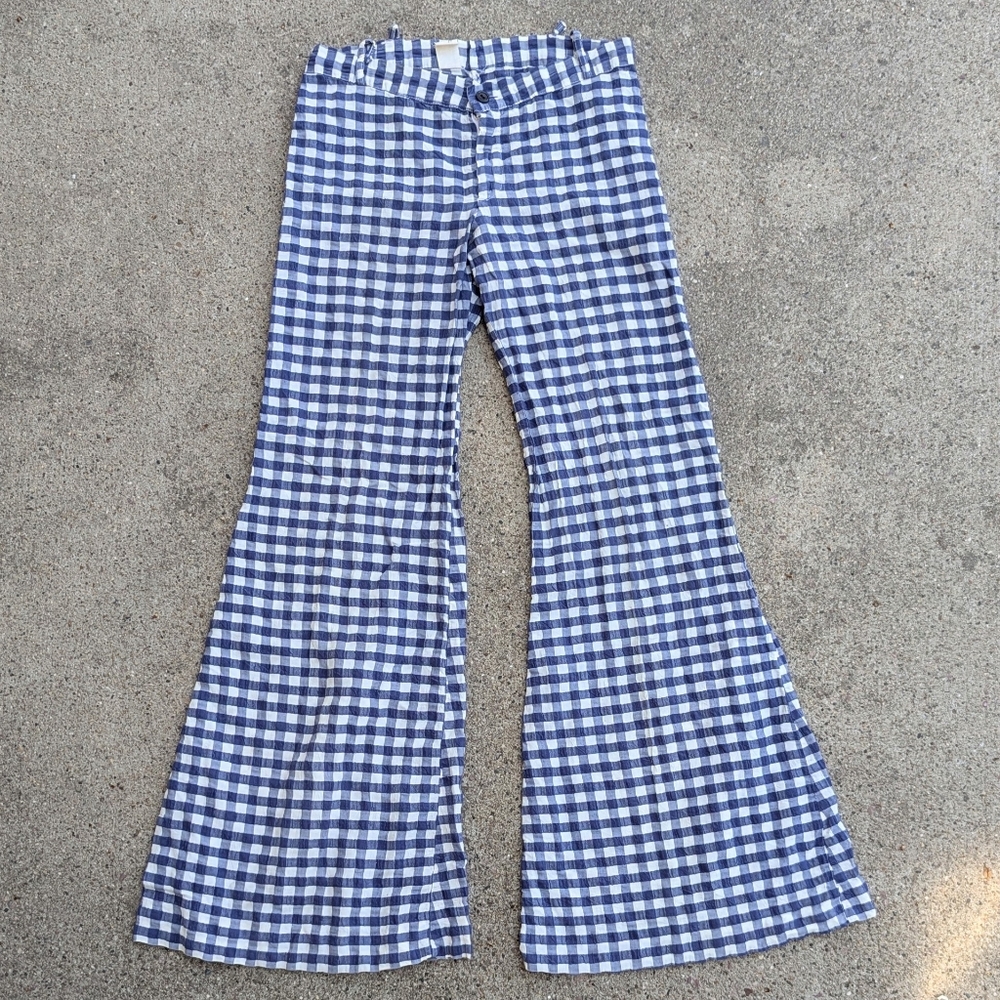 vintage GINGHAM BELL BOTTOMS plaid 1970's pants XXS
